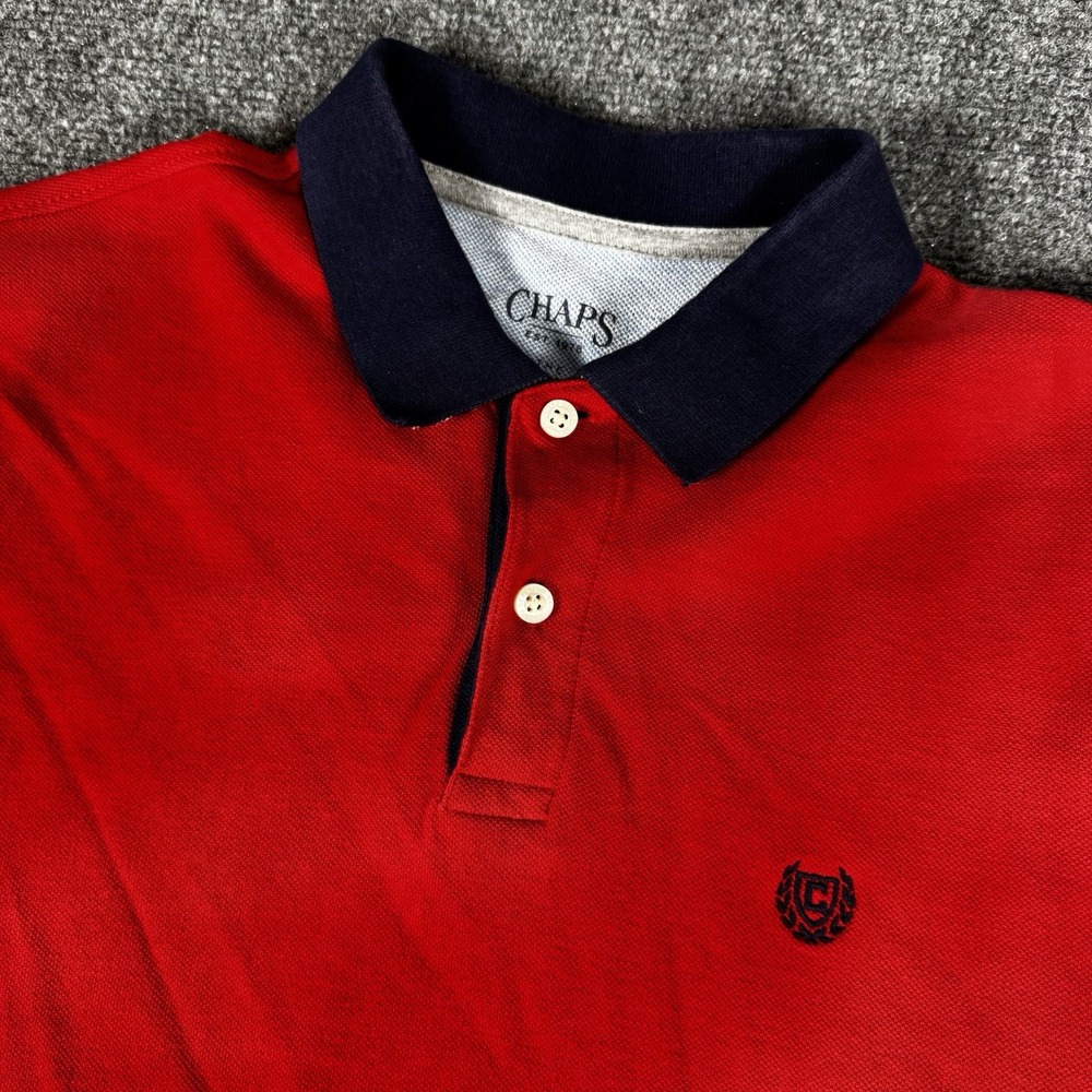 Chaps Mens The Everyday Polo Shirt Size Medium M Blue Red Stripe Short Sleeve